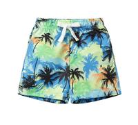Mud Kingdom Kids Hawaiian Shorts Elastic Waist Drawstring Shorts for Toddler Boy Summer Holiday Coconut Tree Print Blue 4 Years