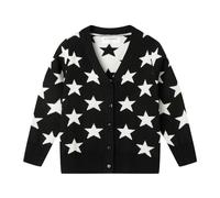 Mud Kingdom Little Boy Knitted Cardigan Solid V-Neck and Button Down Sweater Long Sleeve Fall Knit Outerwear, Black Stars, 5 Years