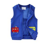 Mud Kingdom Little Boys Blue Gilets Full-Zip Fleece Lined Body Warmer for Boy Sleeveless Outerwear Bus Embroidery 6 Years