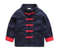 Mud Kingdom Little Boys Chines Tang New Years Jacket Retro Long Sleeve Outerwear for Boy Traditional Festival Clothes Linen Navy Blue 5 Years