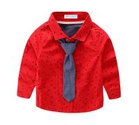 Mud Kingdom Little Boys Dress Shirt with Necktie Long Sleeve School Uniform for Boy Small Stars Pattern Red 5 Years