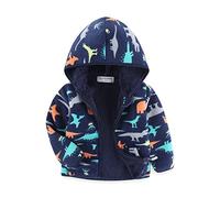Mud Kingdom Little Boys Polar Fleece Jacket with Hood Zipper Navy Blue Cartoon Dinosaur 6 Years
