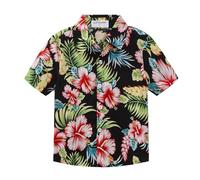 Mud Kingdom Little Boys Shirt Short Sleeve Hawaiian Beach Print Shirts for Boy Button Down Tops Flower Pattern Black 5 Years
