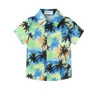 Mud Kingdom Little Boys Shirts Button Down Short Sleeve Hawaiian Shirt for Boy Summer Vacation Coconut Tree Print Blue 5 Years