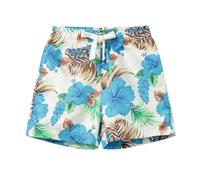 Mud Kingdom Little Boys Shorts Elastic Waist Drawstring Hawaiian Short for Boy Summer Vacation Floral Print White 6 Years