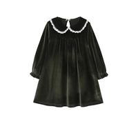Mud Kingdom Little Girl Green Dress Peter Pan Collar Lace Trim Velvet Dresses for Girls Long Sleeve A-Line Dress 5 Years