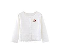 Mud Kingdom Little Girls Cardigan Long Sleeve Lace Hem Bolero Shrug for Girl Plain Button Down Eyelet Short Tops Wedding Bear Embroidery White 7-8 Years