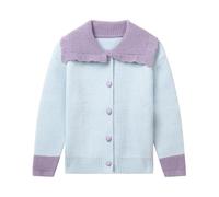 Mud Kingdom Little Girls Cardigan Peter Pan Collar Knitted Sweater Outerwear for Girl Button Down Jacket Solid Blue 5 Years