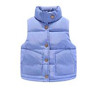 Mud Kingdom Little Girls’ Gilets for Girl Solid Stand-Up Collar Padded Body Warmer Thickened Snap Button Outerwear Blue 7-8 Years