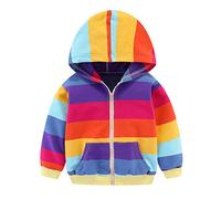 Mud Kingdom Little Girls Jacket Hooded Sweatshirt for Girl Full Zipper Hoodie Colorful Rainbow Stripe 6 Years