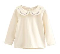 Mud Kingdom Little Girls Long Sleeve T-Shirt for Girl Peter Pan Collar Tops Embroidery Butterflies Bow Beige 6 Years