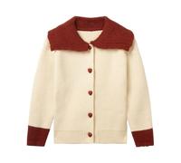 Mud Kingdom Little Girls Sweater Cardigan for Girl Button Down Knitted Jacket Peter Pan Collar Outerwear Solid Beige 7-8 Years