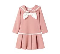 Mud Kingdom School Dresses for Girls Sleek Nautical Sailor Dress with Bowknot Long Sleeve Basic Pink Cute Autumn Toddler 3 Years