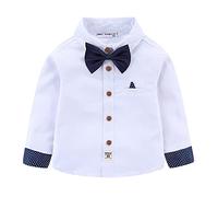 Mud Kingdom Toddler Boys Dress Shirt for Boy Long Sleeve School Uniform with Bowtie White 4 Years