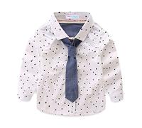Mud Kingdom Toddler Boys Dress Shirt with Necktie Long Sleeve School Uniform for Boy Small Stars Pattern White 2 Years