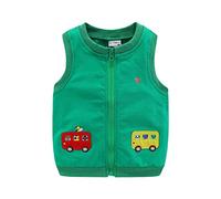 Mud Kingdom Toddler Boys Gilets Full-Zip Crew Neck Body Warmer for Boy Sleeveless Outerwear Bus Embroidery Green 2 Years