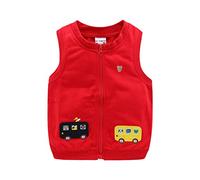 Mud Kingdom Toddler Boys Gilets Full-Zip Crew Neck Body Warmer for Boy Sleeveless Outerwear Bus Embroidery Red 4 Years
