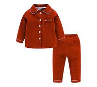 Mud Kingdom Toddler Boys Pajama Set Double Gauze Collared Homewear for Boy Botton Down Solid Sleepwear Burgundy 2 Years