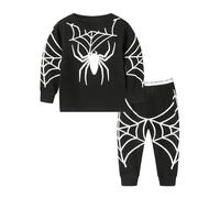 Mud Kingdom Toddler Boys Pyjama Sets for Boy Halloween Glow in The Dark Outifits Long Sleeve Tops and Trousers Spider Pattern Black 4 Years