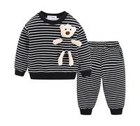 Mud Kingdom Toddler Boys Striped jogger Sets Fleece Lining Outfits for Boy 2 PCS Removable Teddy Bear Decoration Black 3 Years