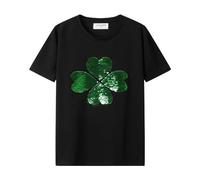 Mud Kingdom Toddler Boys T-Shirt with Sequins Lucky Four Leaf Clover Print Tee for Boy St. Patrick's Day Festive Tops Black 4 Years