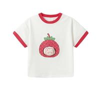 Mud Kingdom Toddler Boys T-Shirts Crew Neck Red Fruit Print 3D Animal Tee for Boy Short Sleeve Tops White 3 Years
