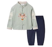 Mud Kingdom Toddler Boys Traditional Chinese Style Outfits New Year Tang Suit for Boy Frog Button Dragon Embroidery 2-Piece Set Green 2 Years