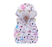 Mud Kingdom Toddler Girl Body Warmer with Hood Puffer Gilets for Girls Sleeveless Zip Up Outerwear Cute Unicorn Print White 4 Years