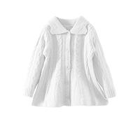 Mud Kingdom Toddler Girl Cardigan Sweater Turn Down Collar Knitted Jacket for Girl Button Down Outerwear White 3 Years