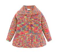 Mud Kingdom Toddler Girl Cardigan Sweater Turn Down Collar Knitted Jacket for Girl Button Down Outerwear Colorful 3 Years