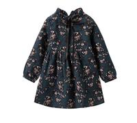 Mud Kingdom Toddler Girl Dress Long Sleeve Floral Dresses for Girls Flannel Embellished Ruffle Green 2 Years