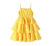 Mud Kingdom Toddler Girl Sundress Polka Dot Spaghetti Straps Summer Dresses for Girls Sleeveless Layered Dress Yellow 3-4 Years