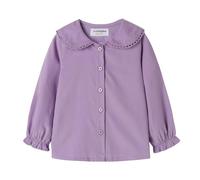 Mud Kingdom Toddler Girls Blouse Peter Pan Collar Corduroy Shirt for Girl Button Down School Uniform Ruffle Cuff Plain Purple 4 Years