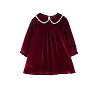 Mud Kingdom Toddler Girls Dresses Peter Pan Collar Lace Trim Velvet Dress for Girl Long Sleeve A-Line Dress Red 3 Years