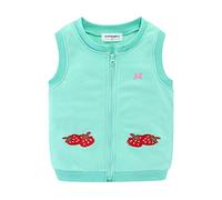Mud Kingdom Toddler Girls Gilets Full-Zip Crew Neck Body Warmer for Girl Sleeveless Outerwear Strawberry Embroidery Green 4 Years