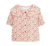 Mud Kingdom Toddler Girls Shirt Peter Pan Collar Ruffle Trim Blouse for Girl Flowers Print Apricot 3 Years