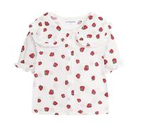 Mud Kingdom Toddler Girls Shirt Peter Pan Collar Ruffle Trim Blouse for Girl Strawberry Print White 3 Years