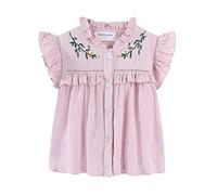 Mud Kingdom Toddler Girls Shirts Ruffle Collar Flower Embroidery Blouse for Girl Flutter Sleeve Tops Cotton Pink 4 Years