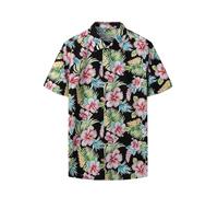 Mud Kingdom Tropical Shirts for Men Aloha Hawaiian Beach Holiday Vacation Short Sleeve Button Down Cotton Shirt Printed Black Flower Casual Summer XX-Large