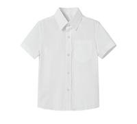 Mud Kingdom White School Shirts Boys Button Down Shirt for Little Boy Short Sleeve Uniform Solid Non Iron 7-8 Years