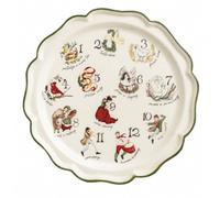 Mud Pie 12 Days of Christmas Platter, Round Holiday Serving Platter | Stoneware Scalloped Platter Illustrated with All Twelve Days of Christmas in a Circle with a Green Rim