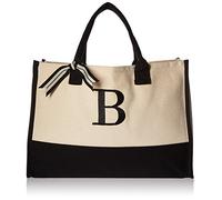 Mud Pie Classic Black and White Initial Canvas Tote Bags (B), 100% Cotton, 17" x 19" x 2"