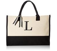 Mud Pie Classic Black and White Initial Canvas Tote Bags (L), 100% Cotton, 17" x 19" x 2"