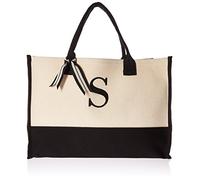 Mud Pie Classic Black and White Initial Canvas Tote Bags (S), 100% Cotton, 17" x 19" x 2"