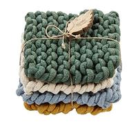 Mud Pie Crochet Coaster Set, Dark Green, 4" x 4"