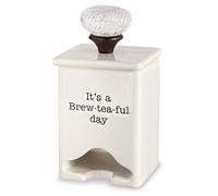 Mud Pie FBA_4771009 Ceramic Tea Bag Caddy, White