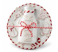 Mud Pie Gingerbread Cookies for Santa Plate and Milk Bottle Set, Christmas | Hand Painted Ceramic Santa Cookie Plate with Embossed Gingerbread Cookie Shapes and Matching Milk Bottle, 2 Piece Set