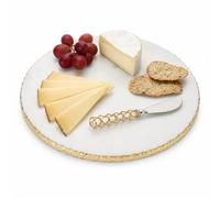 Mud Pie Gold Edge Marble Serving Board Set with Spreader, One Size, White