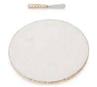 Mud Pie Gold Edge Marble Serving Board Set with Spreader, One Size, White