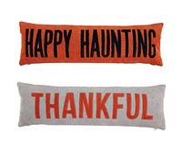 Mud Pie Halloween and Thanksgiving Reversible Pillow, Orange, Beige